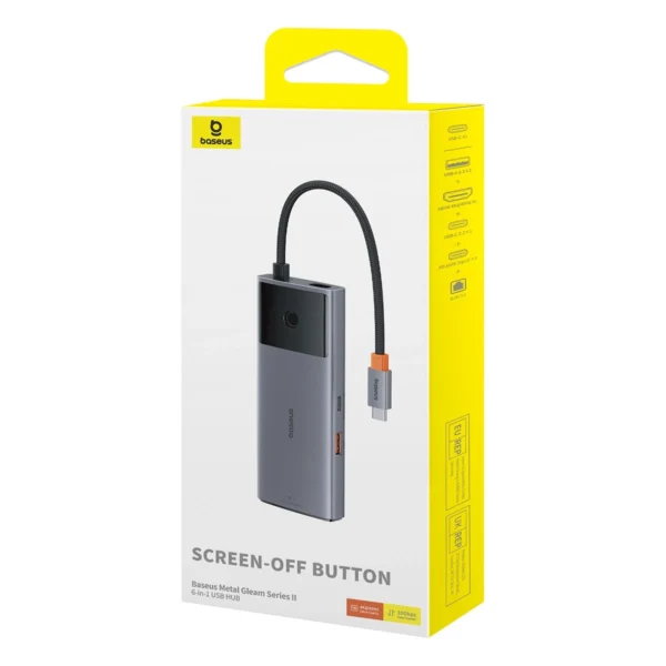 USB HUB 6in1 Baseus Metal Gleam Series II USB-A/USB-C/USB-C PD/HDMI/RJ45 - blackeng