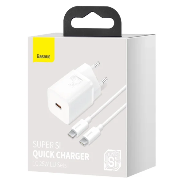 Baseus Si USB-C 25W 3A fast charger with USB-C / USB-C 1m cable - whiteeng