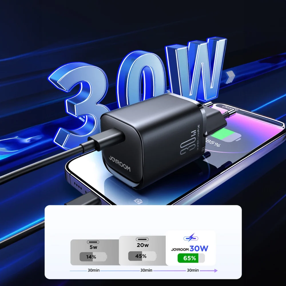 Joyroom JR-TCF07EU Speed ​​Series 30W USB-C PD/QC/AFC/FCP wall charger - blackeng