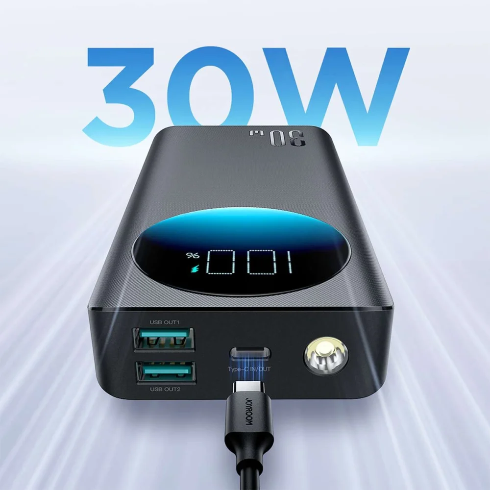 Joyroom JR-PBF03 30W 30000mAh powerbank + USB-A - USB-C cable 0.25m - blackeng