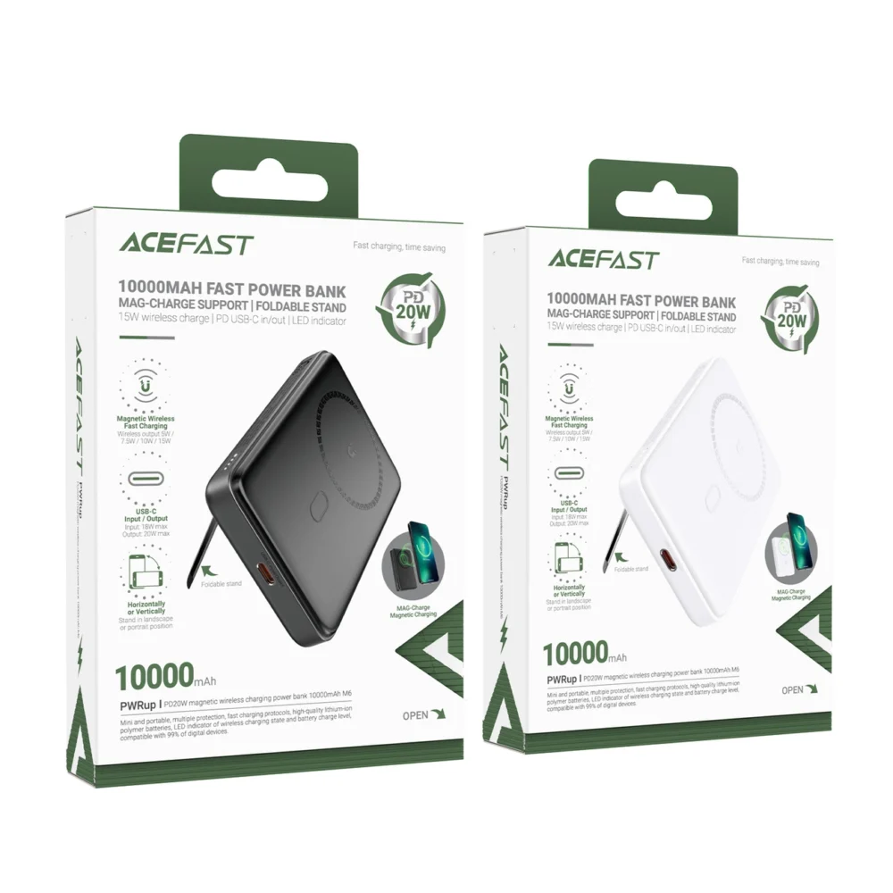 Acefast M6 PD 20W 10000mAh Inductive Powerbank + Cable - Blackeng