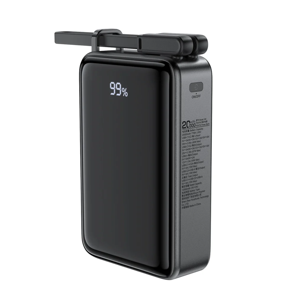 Acefast M4 PD 67W 20000mAh Powerbank with built-in cable - blackeng