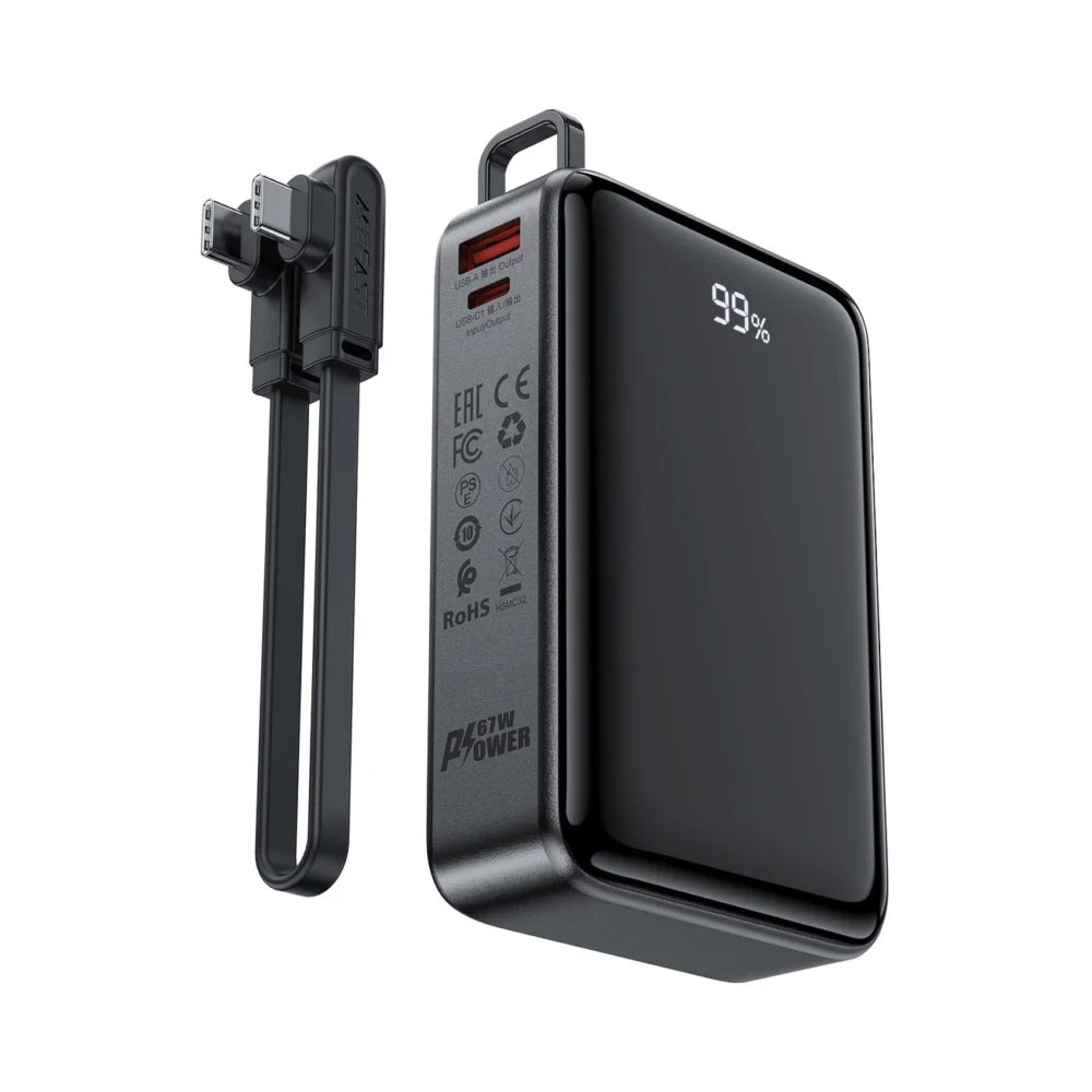 Acefast M4 PD 67W 20000mAh Powerbank with built-in cable - blackeng