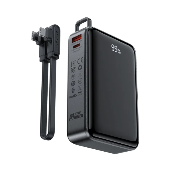Acefast M4 PD 67W 20000mAh Powerbank with built-in cable - blackeng