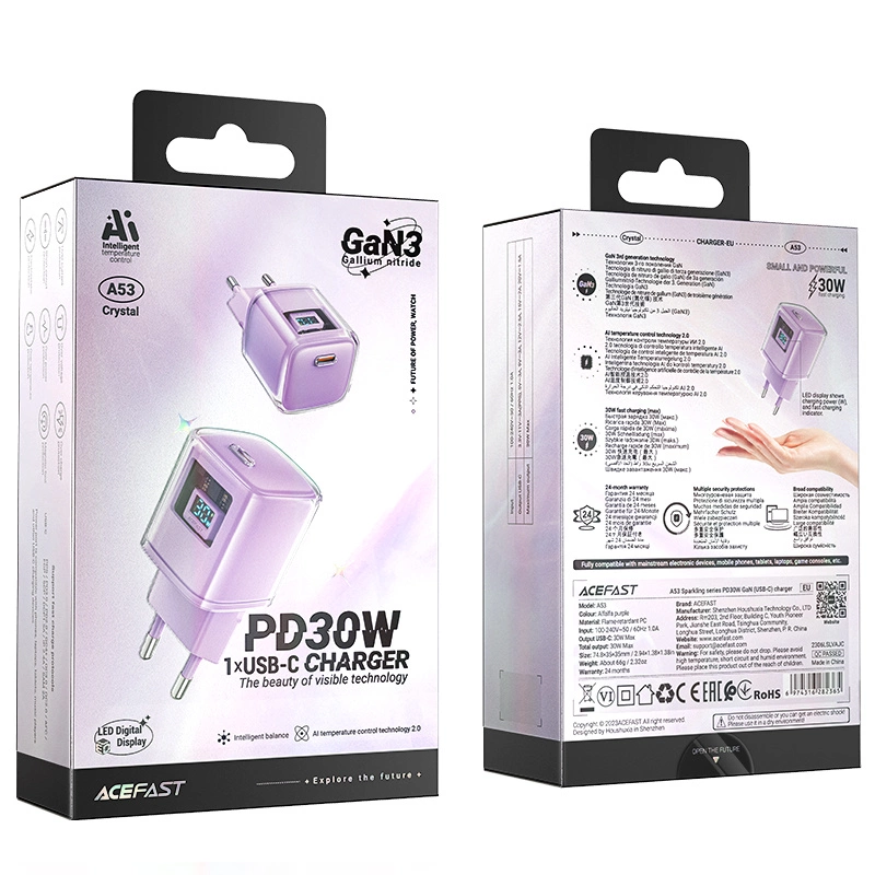 Acefast A53 PD 30W GaN USB-C charger with display - purpleeng
