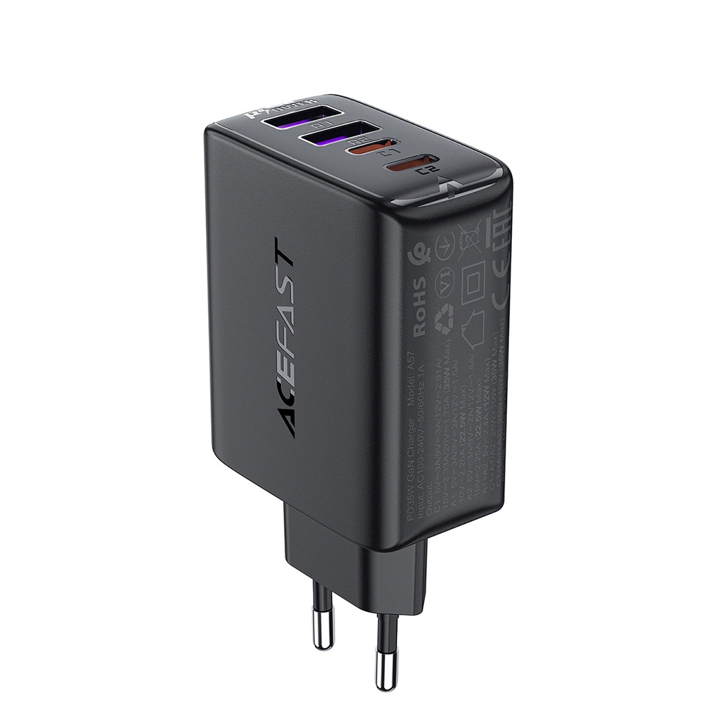 Acefast A61 PD 45W GaN charger 2 x USB-C + 2 x USB-A with 4 ports - blackeng