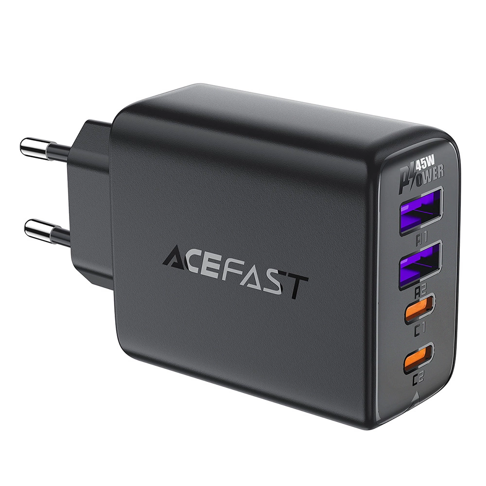 Acefast A61 PD 45W GaN charger 2 x USB-C + 2 x USB-A with 4 ports - blackeng
