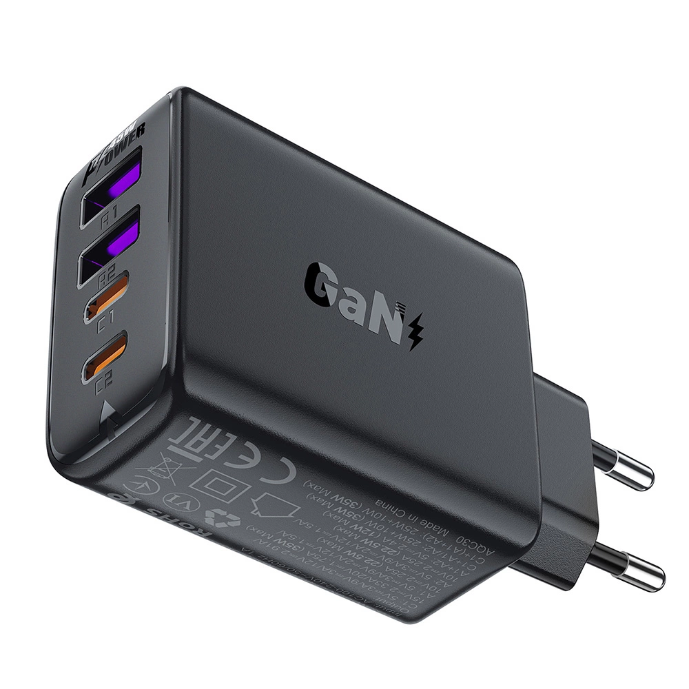 Acefast A61 PD 45W GaN charger 2 x USB-C + 2 x USB-A with 4 ports - blackeng