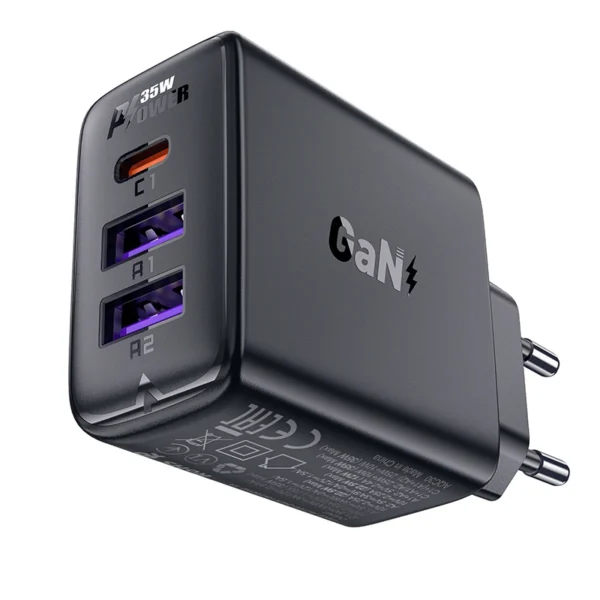 Acefast A57 PD 35W GaN charger 2 x USB-A + USB-C with 3 ports - blackeng