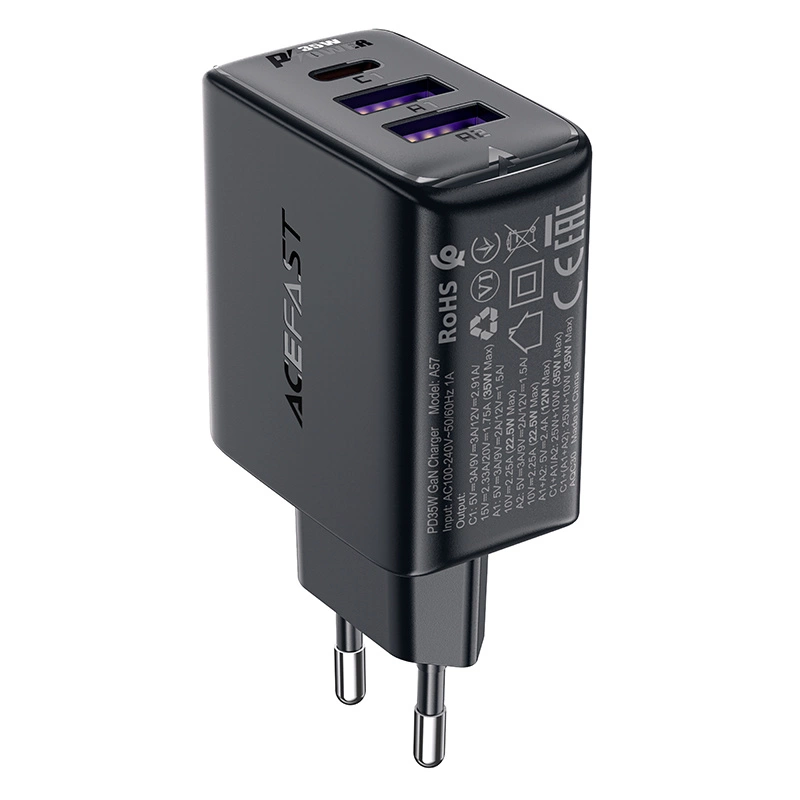 Acefast A57 PD 35W GaN charger 2 x USB-A + USB-C with 3 ports - blackeng