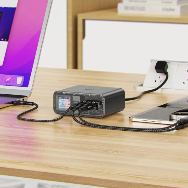 Acefast Z4 PD 218W GaN 3 x USB-C + USB-A Multifunction Adapter with 4 Ports - Grayeng