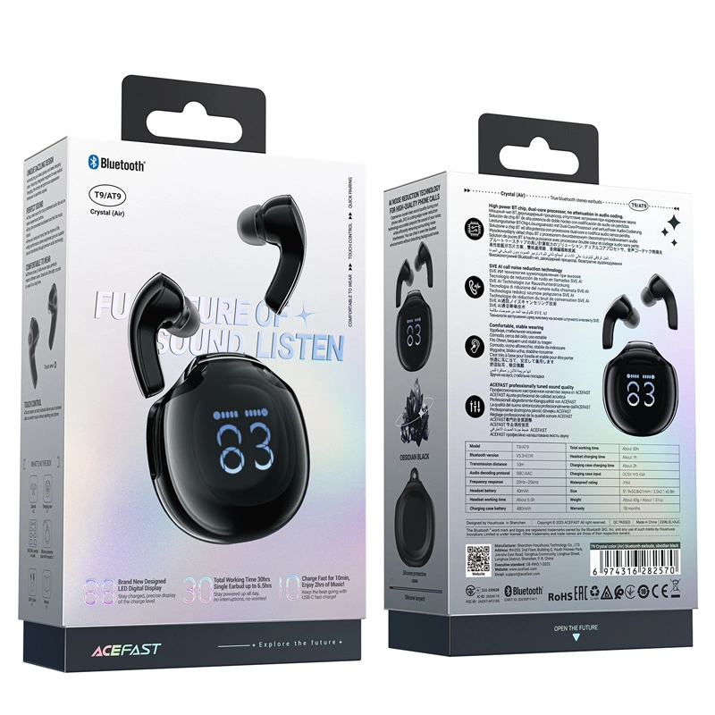 Acefast T9 Bluetooth 5.3 in-ear wireless headphones with display - blackeng