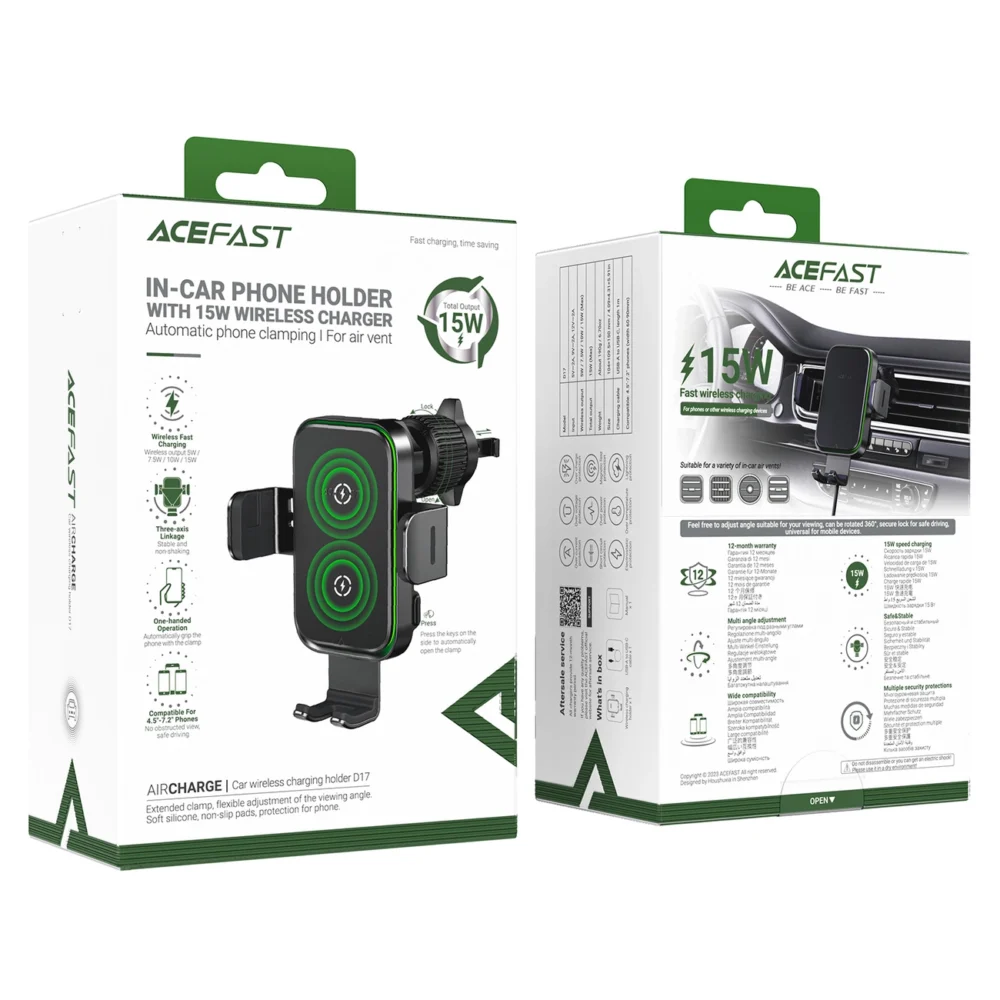 Acefast D17 car holder with inductive charger - blackeng