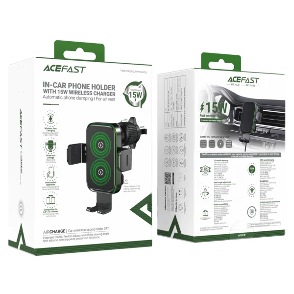 Acefast D17 car holder with inductive charger - blackeng