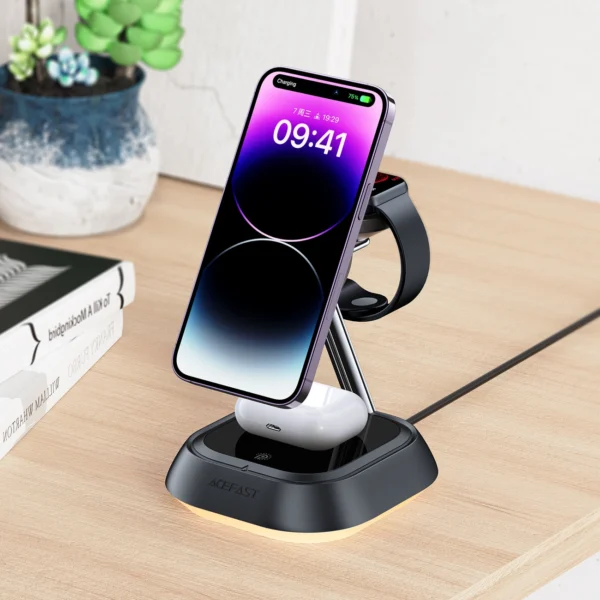 3in1 Acefast E16 15W inductive charging station for phone / headphones / watch - blackeng