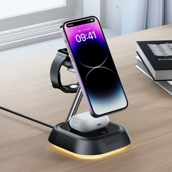 3in1 Acefast E16 15W inductive charging station for phone / headphones / watch - blackeng