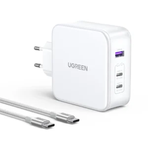GaN Ugreen Nexode CD289 USB-A/2xUSB-C 140W wall charger + USB-C - USB-C cable 1.5m - whiteeng