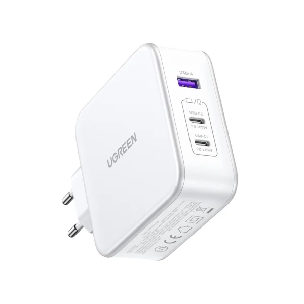 GaN Ugreen Nexode CD289 USB-A/2xUSB-C 140W wall charger + USB-C - USB-C cable 1.5m - whiteeng