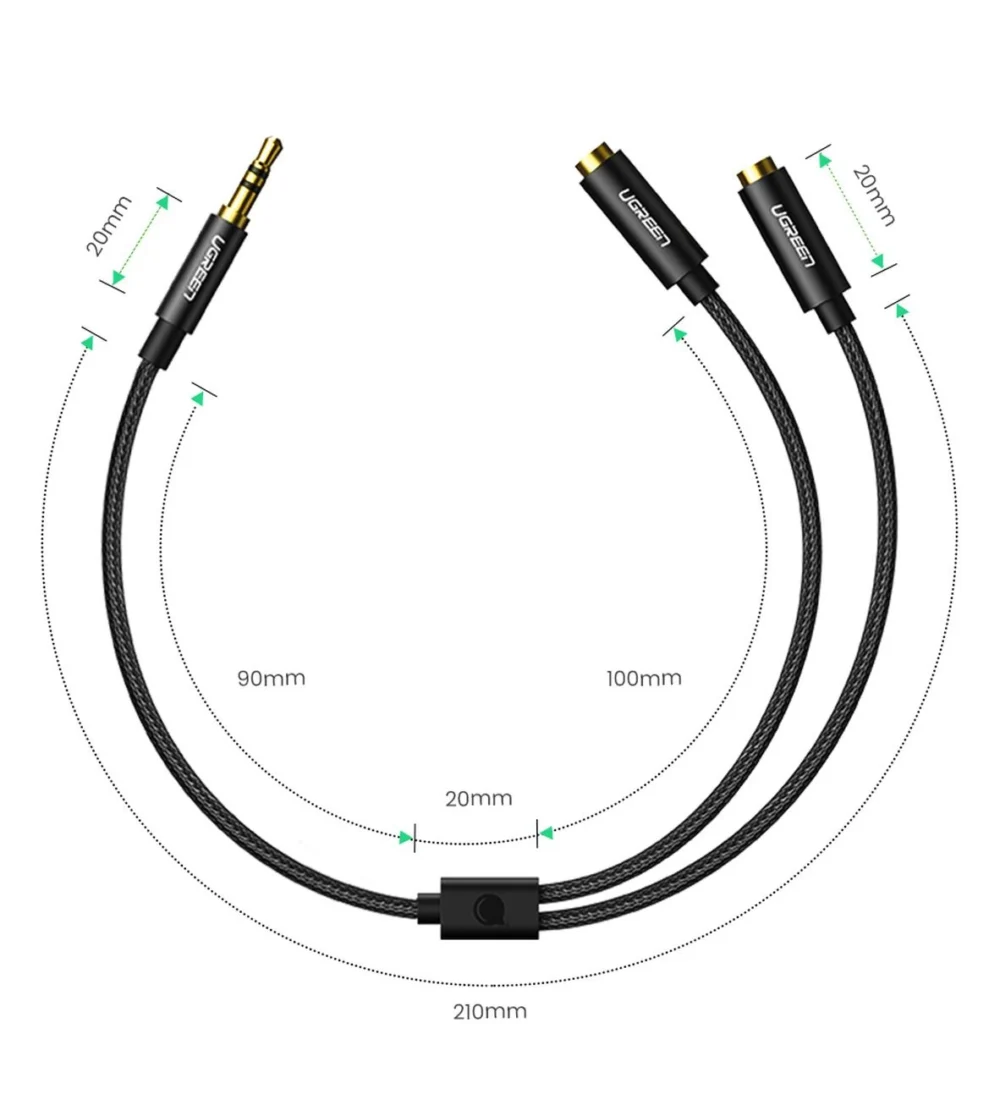 Ugreen AV123 headphone cable 3.5 mm minijack (male) - 2x 3.5 mm minijack (female) - blackeng