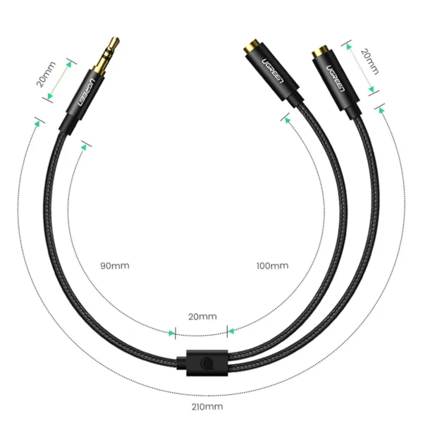 Ugreen AV123 headphone cable 3.5 mm minijack (male) - 2x 3.5 mm minijack (female) - blackeng