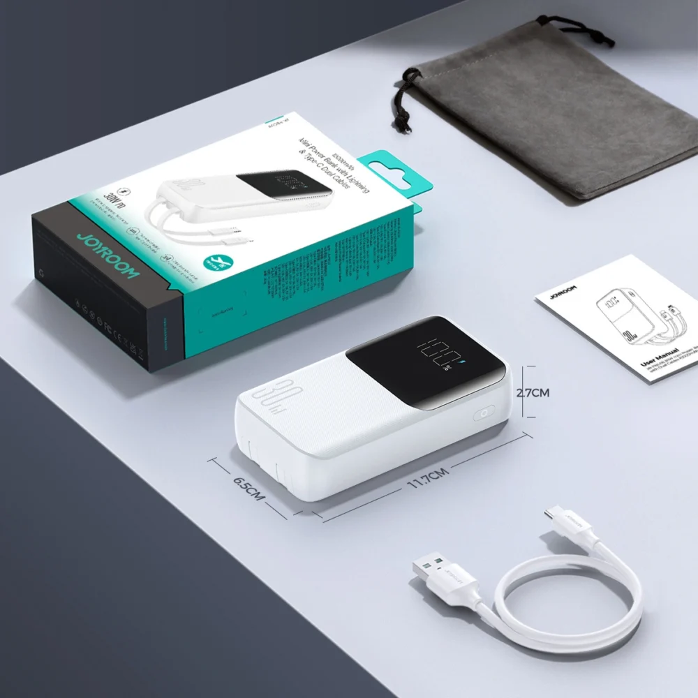 Mini power bank with built-in cables Joyroom JR-PBC06 30W 10000mAh - whiteeng