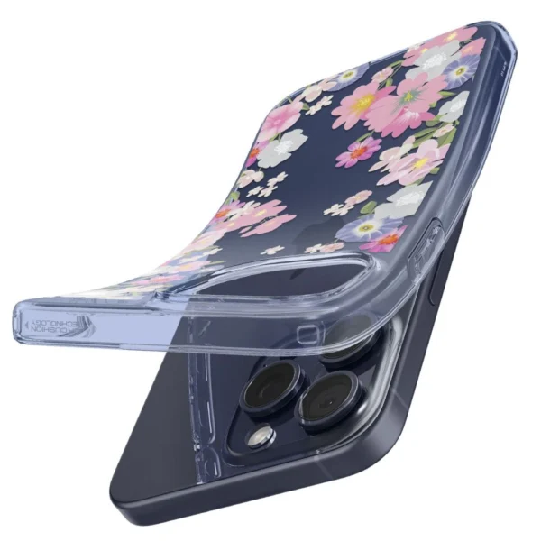 Spigen Liquid Crystal iPhone 15 Pro Case - Pink and Blue Flowerseng
