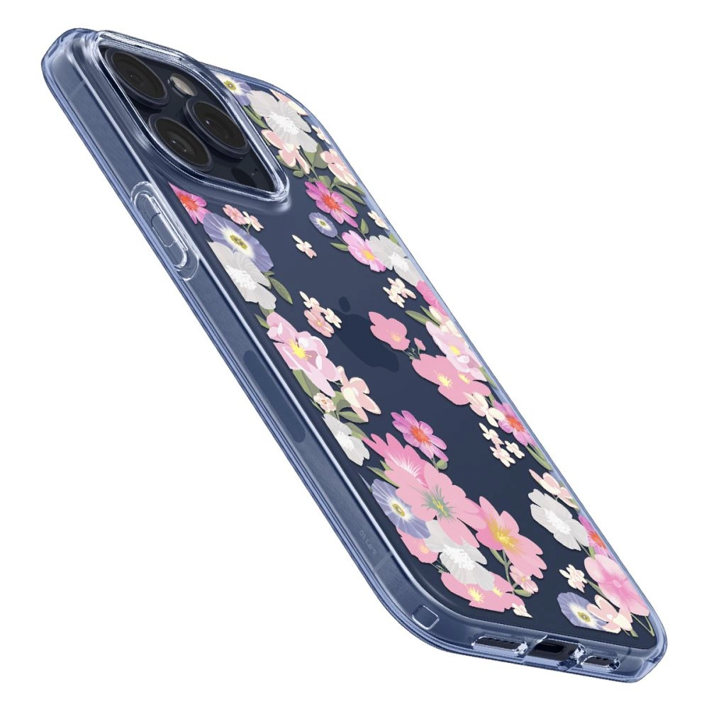Spigen Liquid Crystal iPhone 15 Pro Case - Pink and Blue Flowerseng