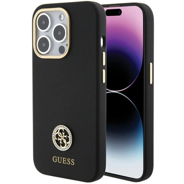 Guess Silicone Logo Strass 4G Case for iPhone 15 Pro - Blackeng