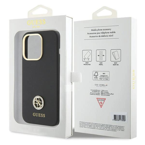 Guess Silicone Logo Strass 4G Case for iPhone 15 Pro - Blackeng
