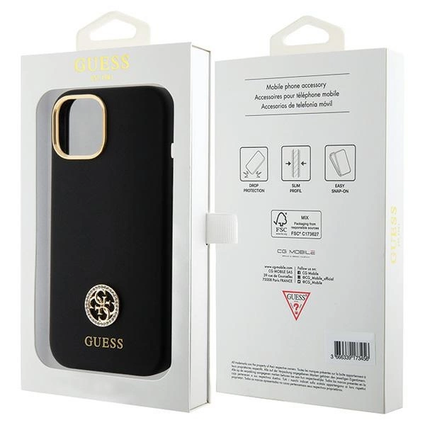 Guess Silicone Logo Strass 4G Case for iPhone 15 - Blackeng