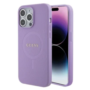 Guess Saffiano MagSafe case for iPhone 15 Pro - purpleeng