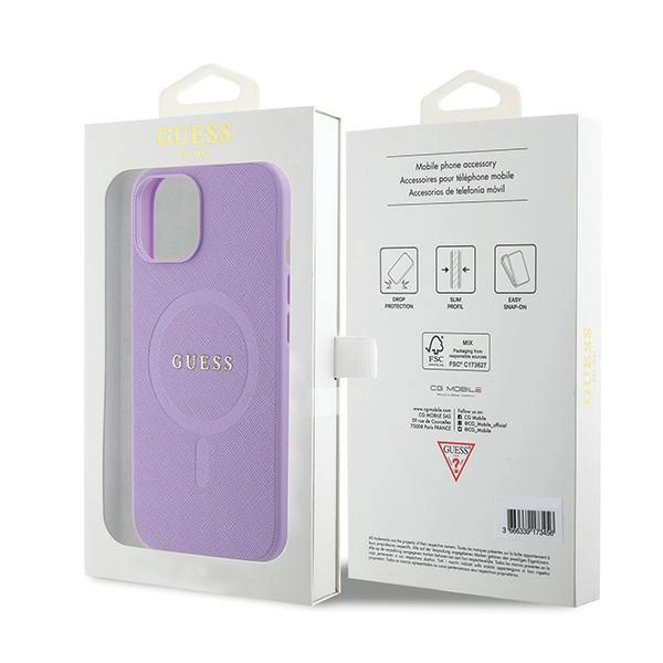 Guess Saffiano MagSafe case for iPhone 15 Plus - purpleeng