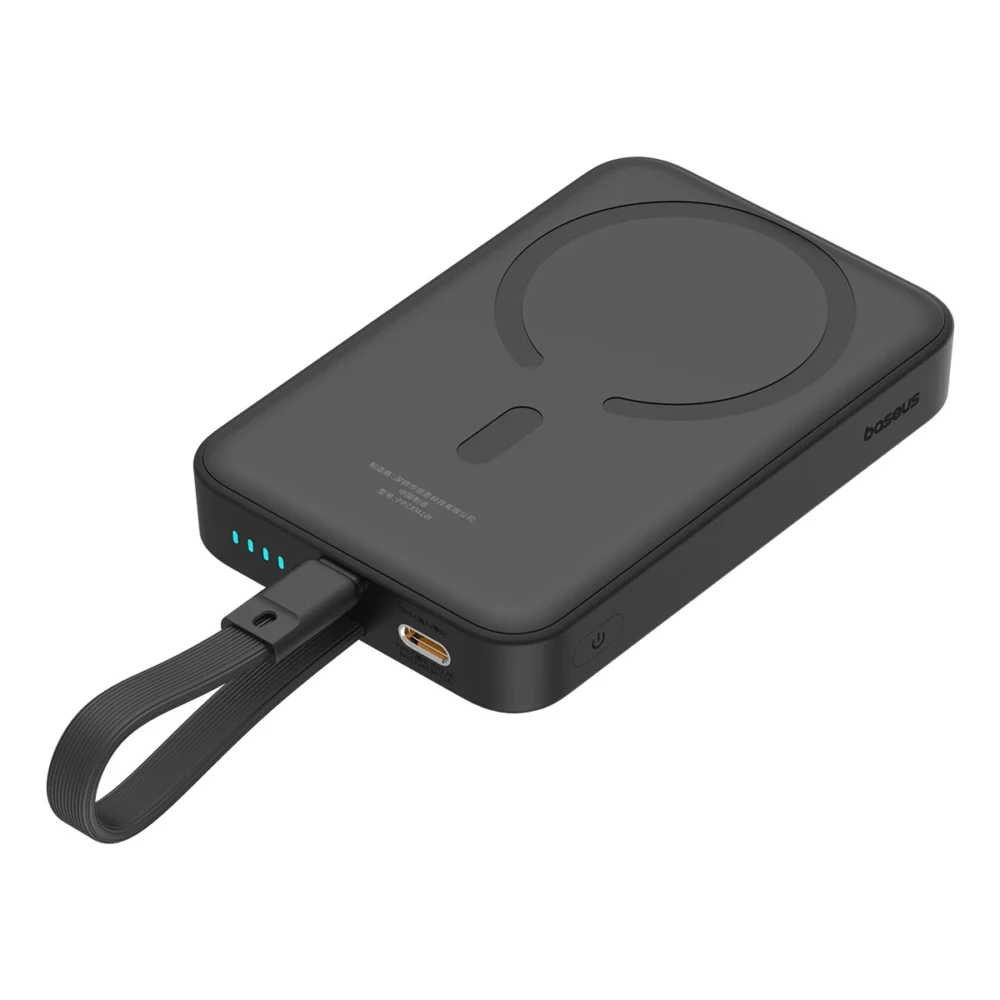 Baseus Magnetic Mini MagSafe 10000mAh 20W powerbank with built-in Lightning cable - black + Baseus Simple Series USB-C - USB-C 60W 0.3m cableeng