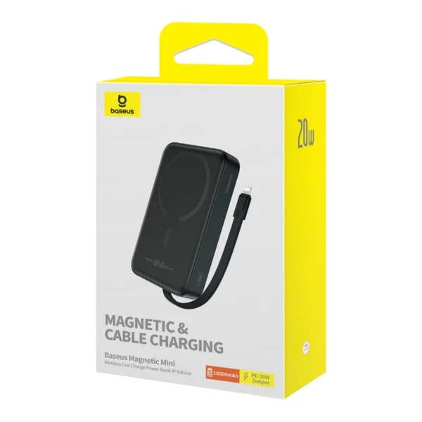 Baseus Magnetic Mini MagSafe 10000mAh 20W powerbank with built-in Lightning cable - black + Baseus Simple Series USB-C - USB-C 60W 0.3m cableeng
