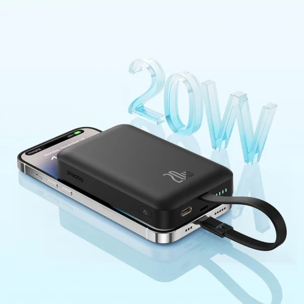 Baseus Magnetic Mini MagSafe 10000mAh 20W powerbank with built-in Lightning cable - black + Baseus Simple Series USB-C - USB-C 60W 0.3m cableeng
