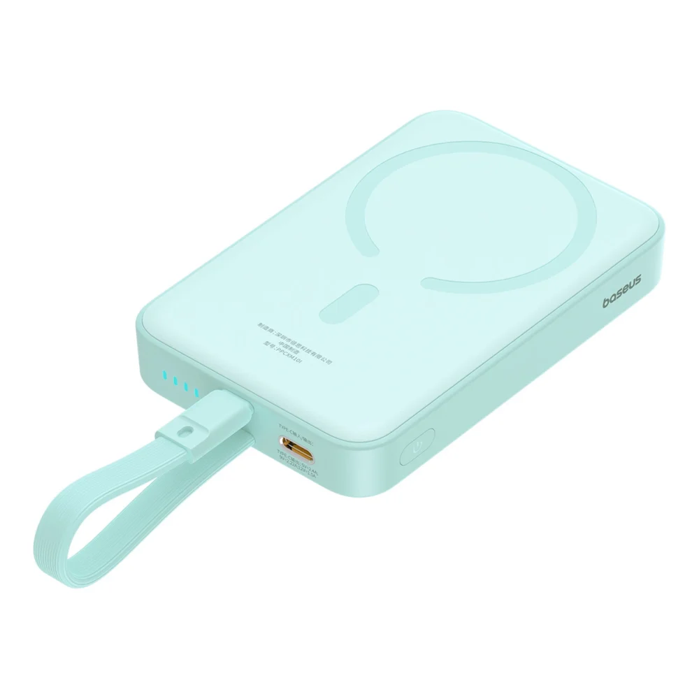 Baseus Magnetic Mini MagSafe 10000mAh 20W powerbank with built-in Lightning cable - blue + Baseus Simple Series USB-C - USB-C 60W 0.3m cableeng