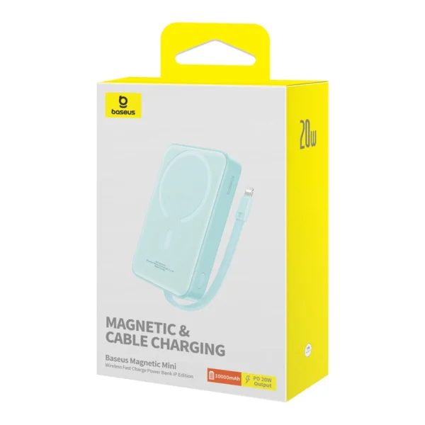 Baseus Magnetic Mini MagSafe 10000mAh 20W powerbank with built-in Lightning cable - blue + Baseus Simple Series USB-C - USB-C 60W 0.3m cableeng
