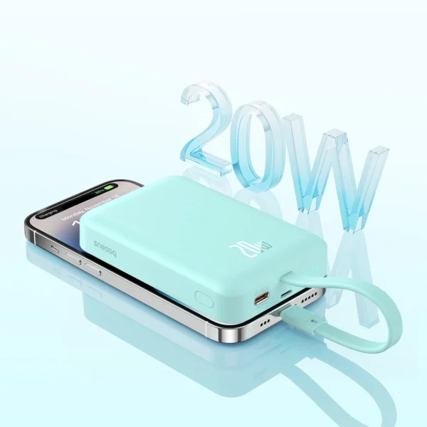 Baseus Magnetic Mini MagSafe 10000mAh 20W powerbank with built-in Lightning cable - blue + Baseus Simple Series USB-C - USB-C 60W 0.3m cableeng