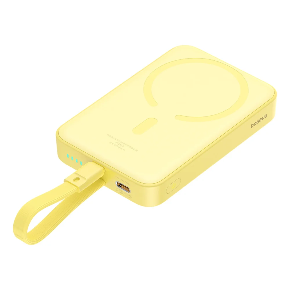 Baseus Magnetic Mini MagSafe 10000mAh 20W powerbank with built-in Lightning cable - yellow + Baseus Simple Series USB-C - USB-C 60W 0.3m cableeng