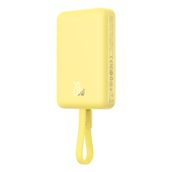 Baseus Magnetic Mini MagSafe 10000mAh 20W powerbank with built-in Lightning cable - yellow + Baseus Simple Series USB-C - USB-C 60W 0.3m cableeng