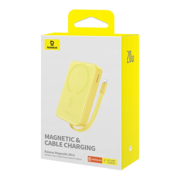 Baseus Magnetic Mini MagSafe 10000mAh 20W powerbank with built-in Lightning cable - yellow + Baseus Simple Series USB-C - USB-C 60W 0.3m cableeng