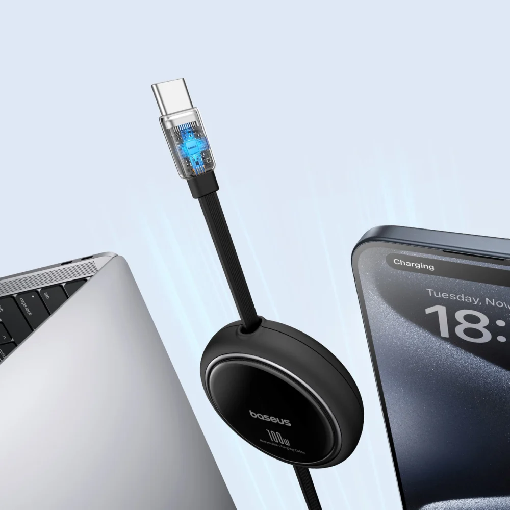 Baseus Free2Draw Mini USB-C - USB-C 100W 1m retractable cable - blackeng