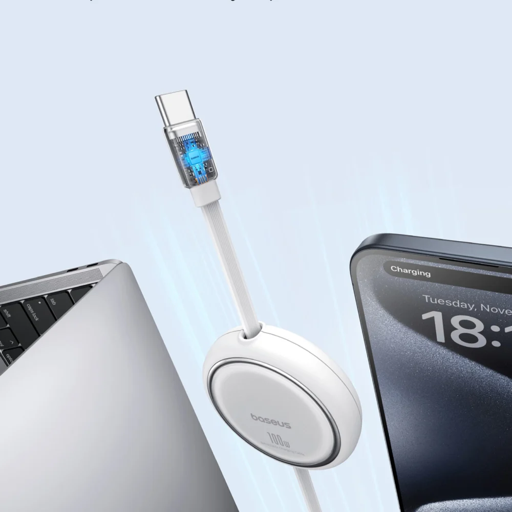 Baseus Free2Draw Mini USB-C - USB-C 100W 1m retractable cable - whiteeng