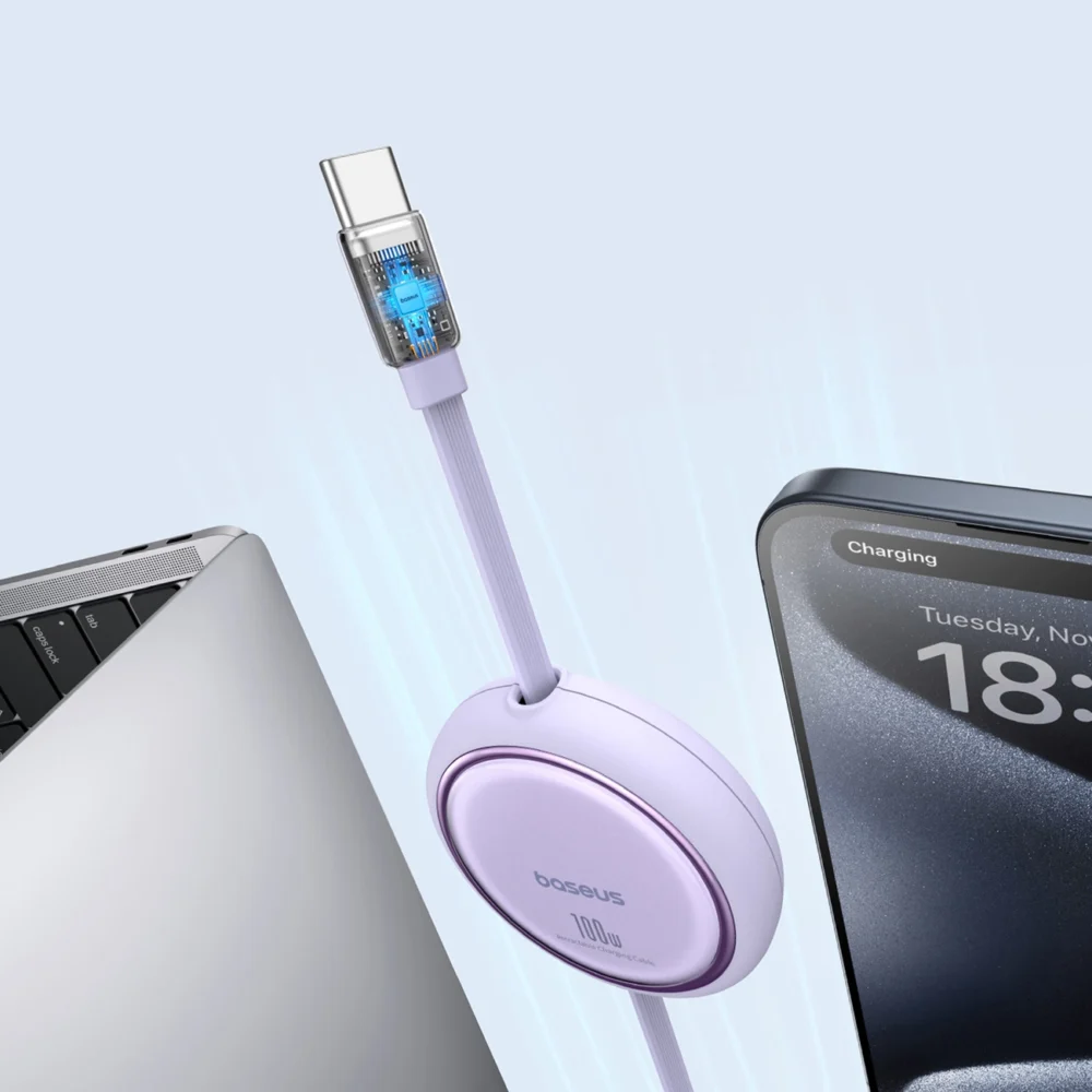 Baseus Free2Draw Mini USB-C - USB-C retractable cable 100W 1m - purpleeng
