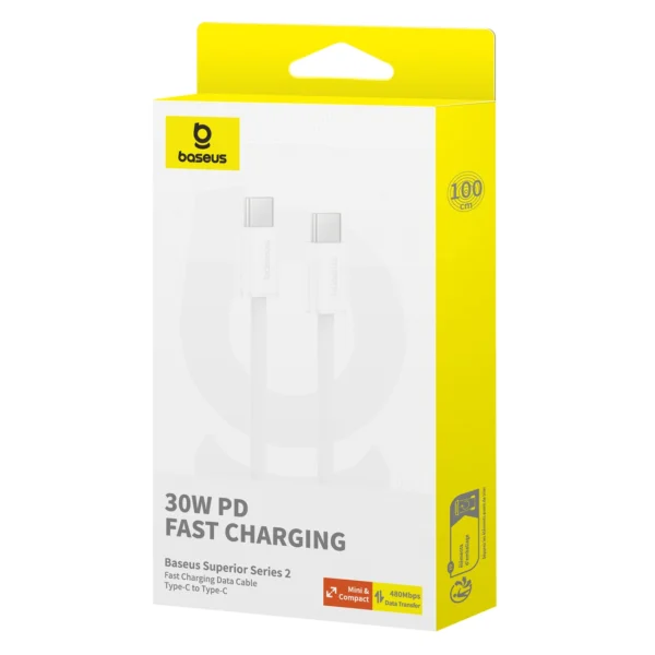Baseus Superior Series ll USB-C - USB-C 30W 480Mb/s cable 1m - whiteeng