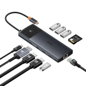 USB HUB 11in1 Baseus Metal Gleam Series II USB-A/USB-C PD/HDMI/DP/RJ45/SD/TF - blackeng