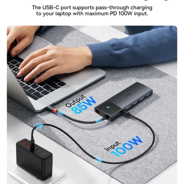 USB HUB 11in1 Baseus Metal Gleam Series II USB-A/USB-C PD/HDMI/DP/RJ45/SD/TF - blackeng