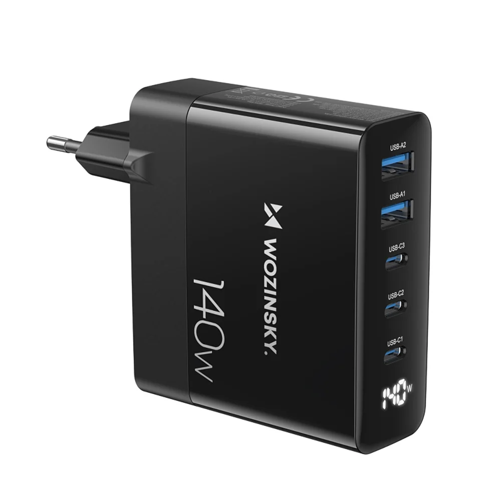 Wozinsky CGWCB 140W GaN wall charger 3 x USB-C / 2 x USB-A - blackeng