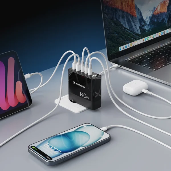 Wozinsky CGWCB 140W GaN wall charger 3 x USB-C / 2 x USB-A - blackeng