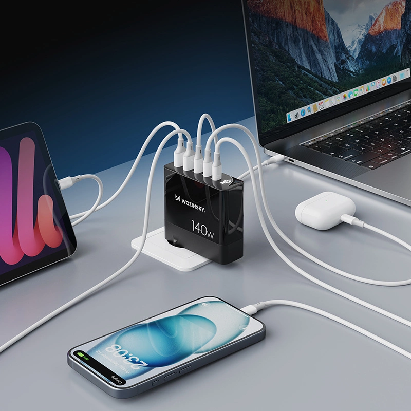 Wozinsky CGWCB 140W GaN wall charger 3 x USB-C / 2 x USB-A - blackeng